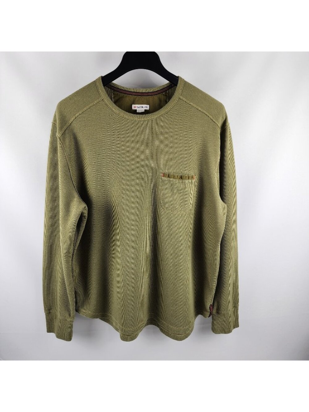 32 BAR BLUES Shirt Mens XL Green L/S Waffle Crewneck